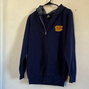 Warner Bros. Navy Blue Hoodie with Plaid Hood